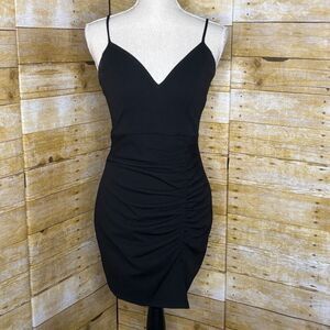 EMERALD SUNDAE SEXY BLACK RUCHED MINI DRESS SWEETHEART SPAGHETTI STRAP LBD SZ.M
